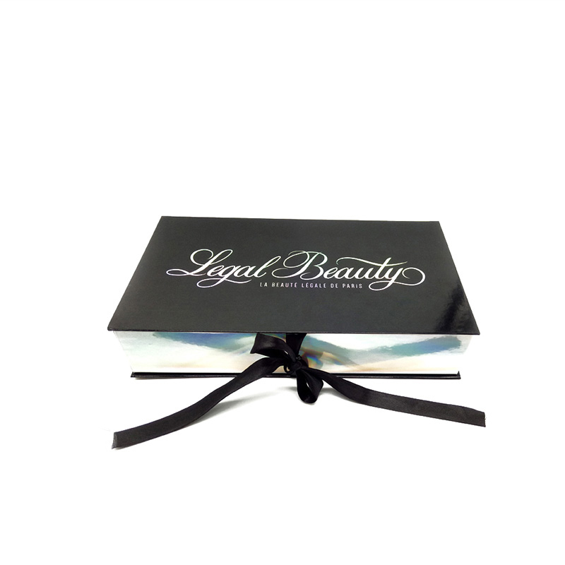 Beling Design Packaging Black Gift Pakckaging Holographic Boxes With Ribbon Wholesale Custom
