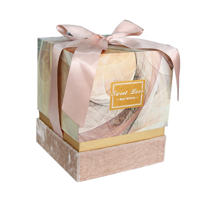 Luxury Custom Pink Paper Candle Packaging Box With Ribbon