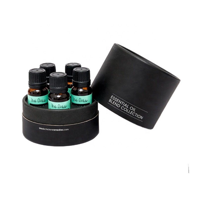 Custom Black 4 Pack Essential Oil Cylinder Packaging Boxes