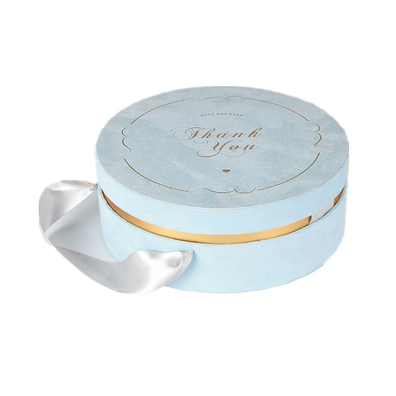 Blue Round Paper Gift Box With Ribbon
