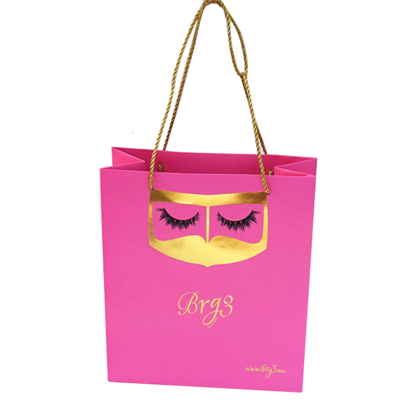 Luxury Gold Stamping Pink Gift Paper Bag For Beauty