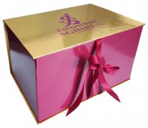 Custom UV Printing Oversized Red-Gold Packaging Box With Ribbon Closure
